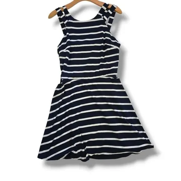iZ Byer Women’s Navy & White Striped Fit & Flare Sleeveless Dress – Size XL - Picture 3 of 8